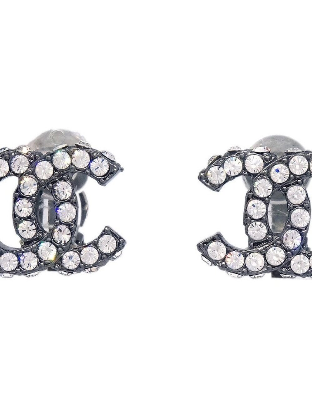 Chanel CC Silver Rhinestone Clip-On Earrings 03A 136262 - Picture 5 of 8